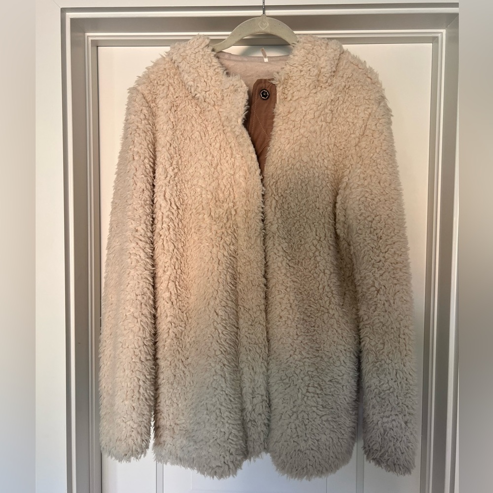 Free People Cream Size S Teddy Fur Coat